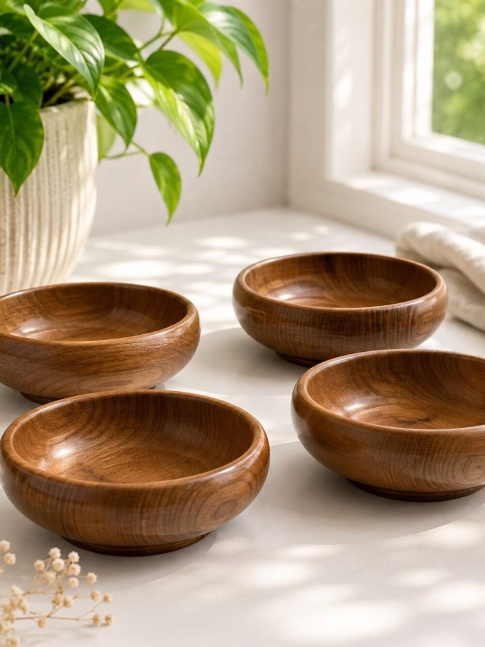 Vintage Set of 4 Handcrafted Myrtlewood Bowls From Oregon - Rustic 6" x 2"